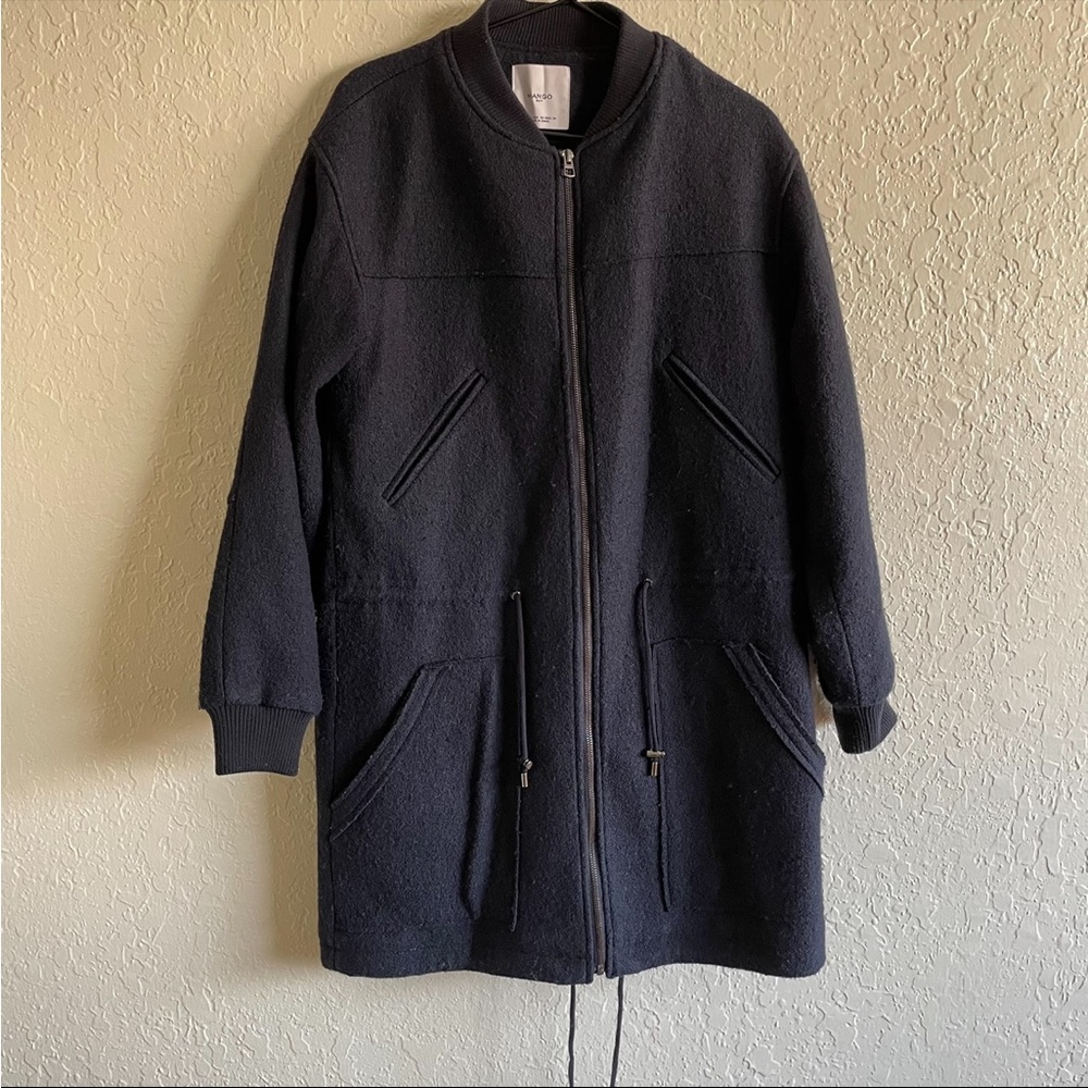 Mango suit navy blue wool coat jacket zip up and drawstring XS - Picture 6 of 11